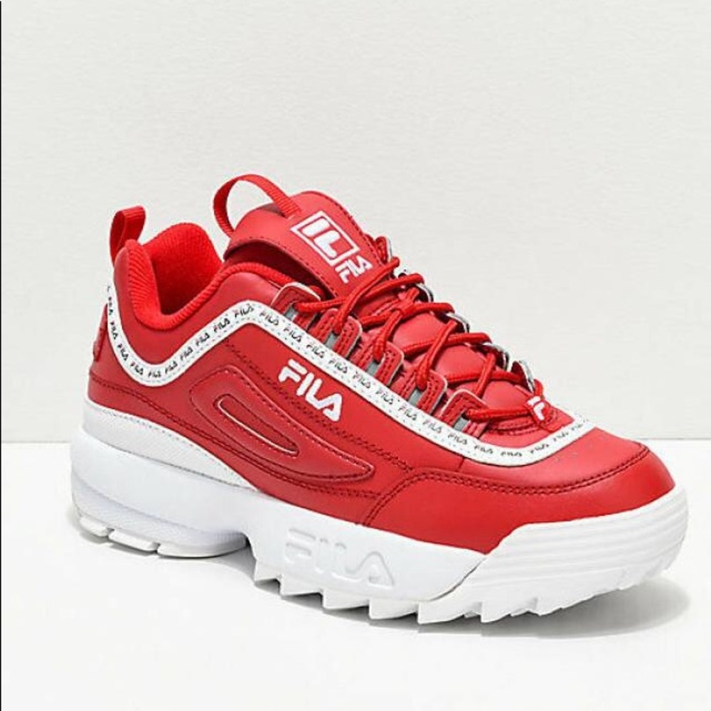 FILA Disruptor II Logo Taping Red Shoes